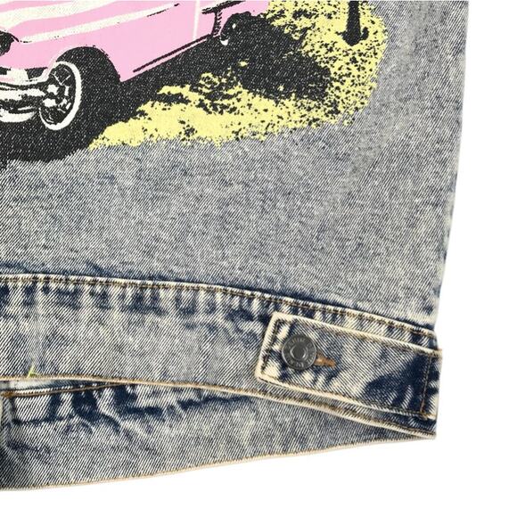 ASHLEY VINTAGE CHARM Trucker Painted Denim Jacket Sz M Acid Wash Cowgirl Biker - Picture 7 of 13